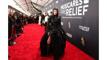 Lady Gaga Stuns in Dramatic Black Gown at the Grammys